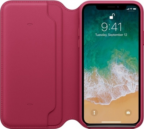 Клип-кейс Apple Leather Folio для iPhone X (лесная ягода)