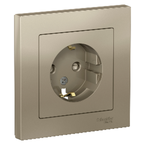 Розетка с заземлением со шторками, 16А, в сборе. Цвет Шампань. Schneider Electric AtlasDesign. ATN000544