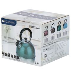 Чайник нерж, 3 л, свист, ручк бакелит, Daniks, индукц, зел, M-009GR