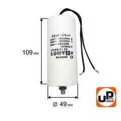 Конденсатор UNITED PARTS CBB60, 55 мкФ, 450В, гибкие выводы, шпилька М8 (90-1009)