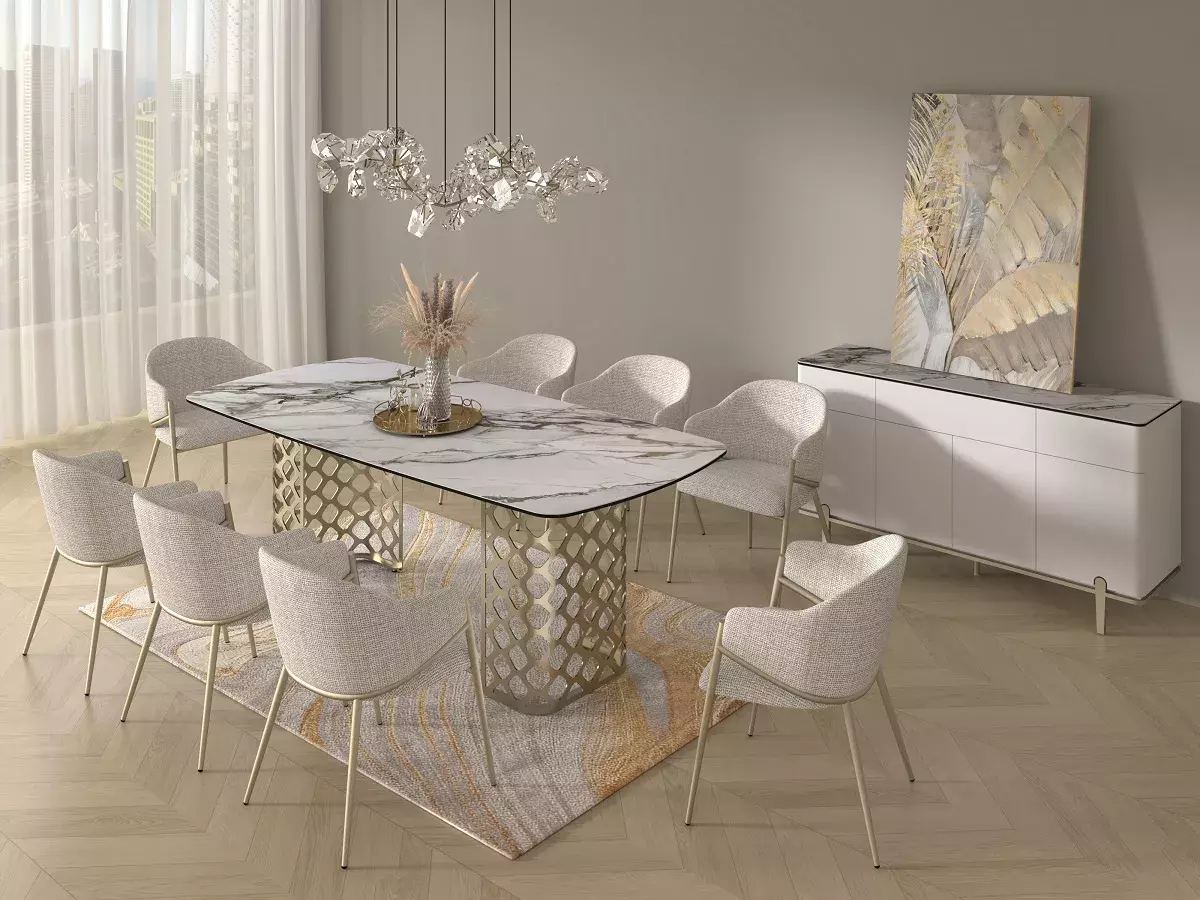 Стол CHIAVARI 220 KL-188 Контрастный мрамор матовый, итальянская керамика / Шампань, DISAUR