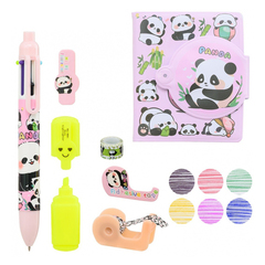 
          Канцелярский набор Basir с цветным текстовыделителем, 6-ти цветной ручкой, скотчем и блокнотом, серия "Панда", ассорти, 19.5*11.5 см