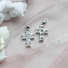 УЦЕНКА!!! Подвеска Крестик с фианитами 20*12 мм, родий, У082