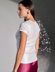 Футболка облегающая из хлопка в рубчик с V вырезом и матовым покрытием металлик  D49.121 (129431)