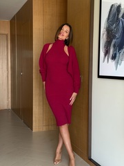 Платье миди из нейлона в цвете бордо