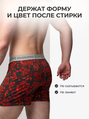 Комплект из 3-х семейных трусов - «Красная хохлома»