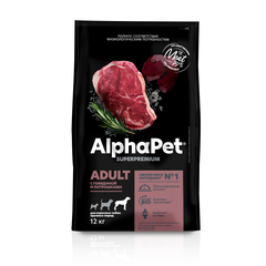 Сухой корм AlphaPet Говядина с потрошками для взрослых собак крупных пород