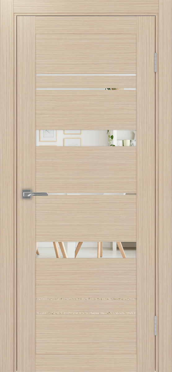 Дверь межкомнатная Оптима Порте Турин 562.12, цвет беленый дуб, экошпон, зеркало