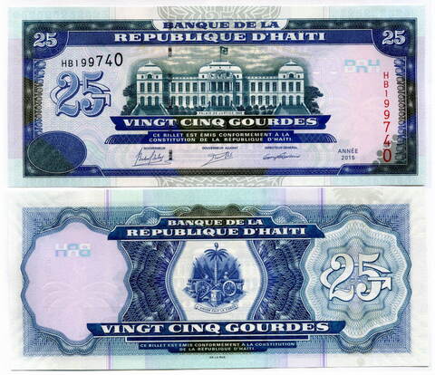 Банкнота Гаити 25 гурдов 2015 год HB199740. UNC