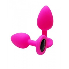 Анальная пробка из розового силикона с чёрным кристаллом (размер S)