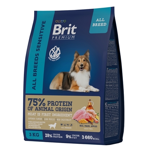 Brit Premium Dog Sensitive с ягненком и индейкой для взр собак всех пород с чувств. пищевар 3 кг