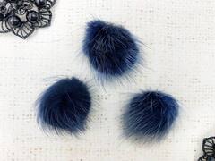 Меховой помпон норка, d 3,2 см, синий