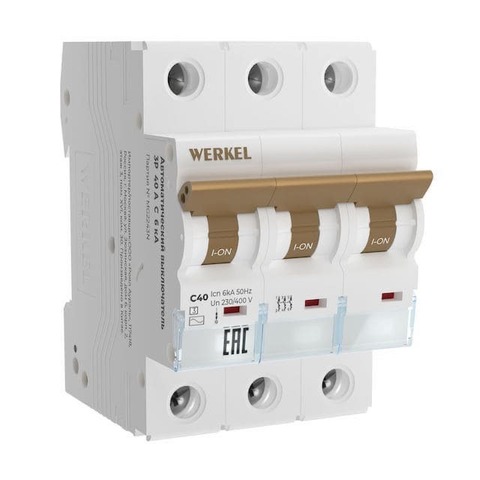 Автоматический выключатель 3-полюсный 40 А, тип - C,  6 kA / 3P. Цвет Белый. Werkel(Веркель). Модульные устройства. W903P406