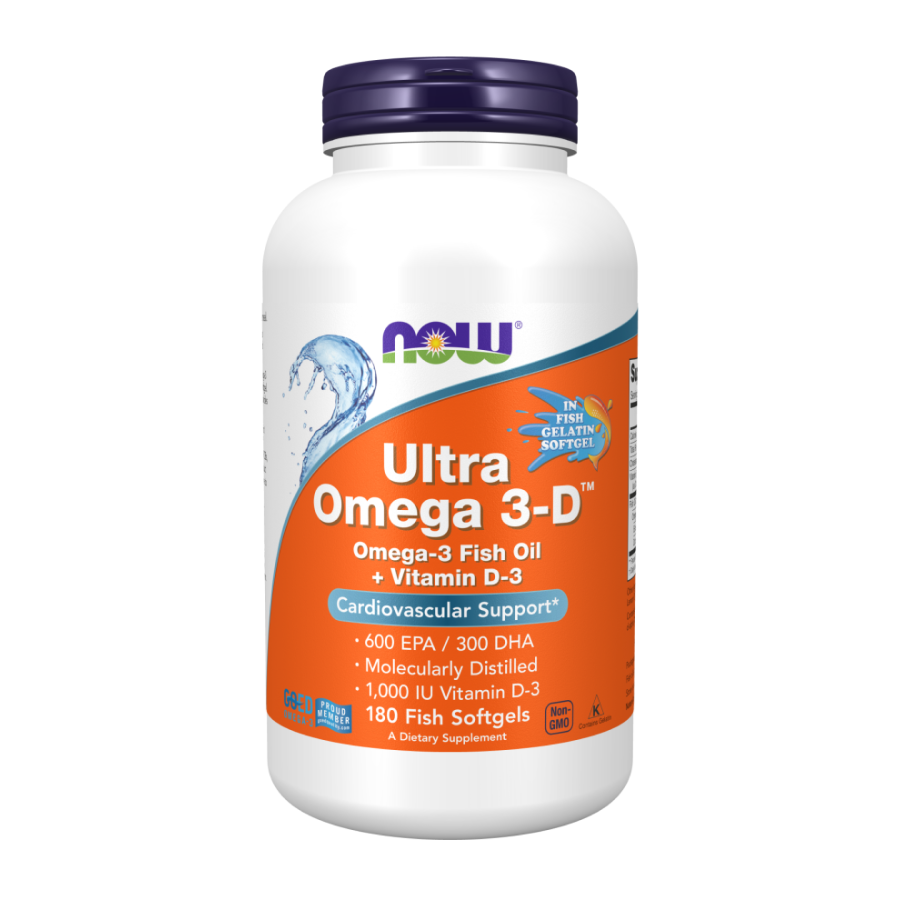 Ультра Омега 3 + Витамин Д3, Ultra Omega 3-D, Now Foods, 180 капсул