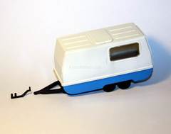 Camper Trailer with towing hitch white-blue Kompanion 1:43