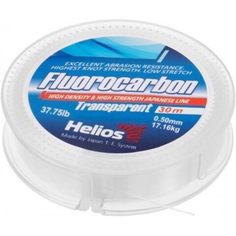 Купить рыболовную леску флюорокарбон Helios Fluorocarbon 0,50мм 30м Transparent HS-FCT 50/30