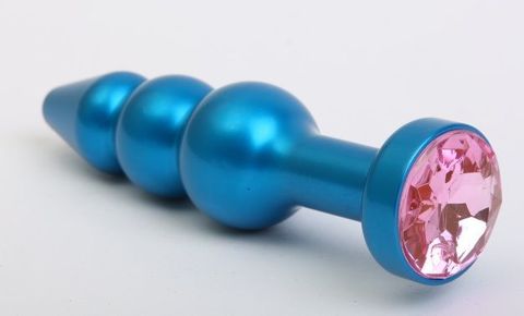 Синяя фигурная анальная пробка с розовым кристаллом - 11,2 см. - 4sexdreaM 47430