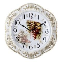 Часы настенные РУБИН  3533-002  круг d=35,5см, корпус белый с золотой патиной"Гроздь винограда"