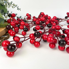 Ягоды темно - красные искусственные на ветке, гроздь 24 см., 8-15 мм., набор 10 шт.