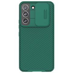 Чехол зеленого цвета (Deep Green) усиленный для Samsung Galaxy S22 от Nillkin, серия CamShield Pro Case, с сдвижной крышкой для камеры