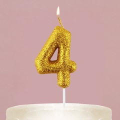 Свеча-цифра в торт блестящая «4», золото, 4 х 10 см