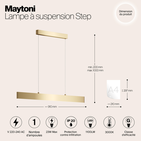 Подвесной светодиодный светильник Maytoni Step P010PL-L23G3K золото
