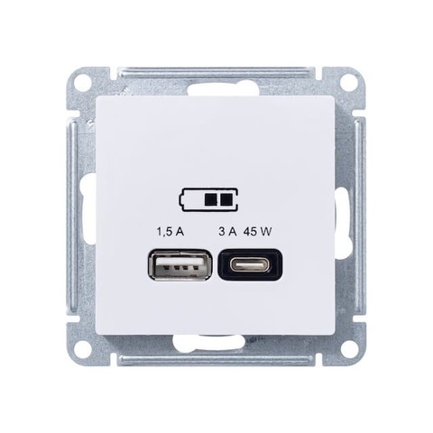Розетка зарядное устройство USB 2 разъёма тип - A/C 45 Вт c протоколом QC, PD. Цвет Лотос. Schneider Electric AtlasDesign. ATN001329
