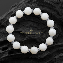 Браслет "Восток". Белый нефрит (бриле). 12мм.