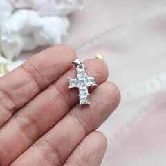 УЦЕНКА!!! Подвеска Крестик с фианитами 20*12 мм, родий, У082