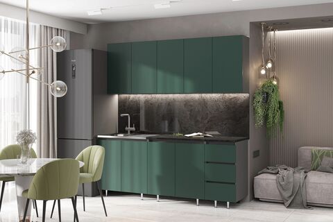 Кухня Челси 2,0м (Изумрудный, Графит (Кастилло темный))