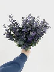Растение искусственное, Эвкалипт на вставке, Зеленый/сиреневый, 32 см, 1 шт.