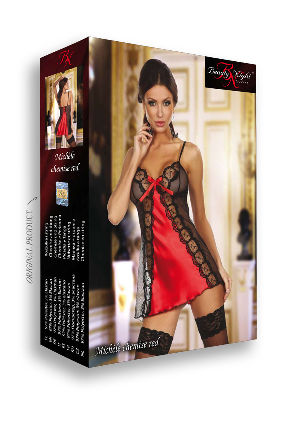 Эротическая женская сорочка черно-красная с прозрачными вставками