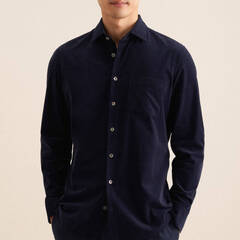 Рубашка мужская Seidensticker Casual Slim 01.645580-18 из микровельвета тёмно-синяя
