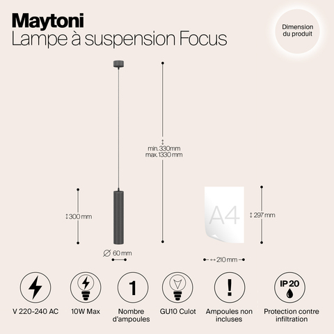 Подвесной светильник Maytoni Focus P075PL-01B черный
