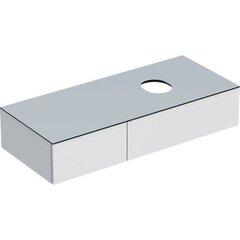 Шкафчик для накладной раковины Geberit VariForm, с двумя выдвижными ящиками, полкой и сифоном: B=120см, H=23.5см, T=51см, белый / лакированный глянцевый, белый / матовый фото
