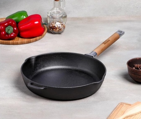 Сковорода чугун, d=26 см, съёмная ручка, со сливом