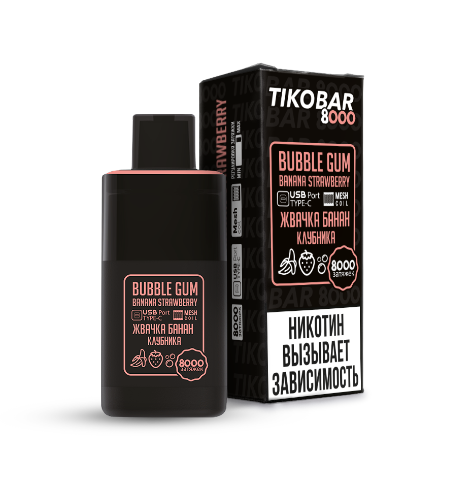 ОЭС (М) Tikobar 8000 Bubble Gum Strawberry Banana (Жвачка Банан Клубника)