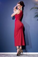 Сексуальное длинное платье с вырезом сбоку красное