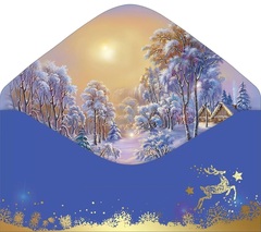 Открытка-конверт, Волшебного Нового Года, Золотой олень, Синий, Софт тач, 8*17 см, 5 шт.