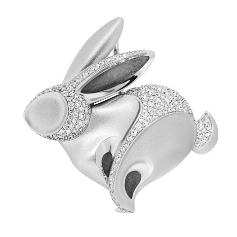 Брошь Заяц с Бриллиантами, Эмаль, Brs0269-6/1