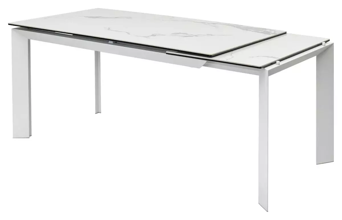 Стол CREMONA 140 HIGH GLOSS STATUARIO Белый мрамор глянцевый, керамика/ белый каркас, DISAUR