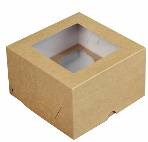 Короб для 4 капкейков, с прямоугольным окном, 16*16*10см, крафт