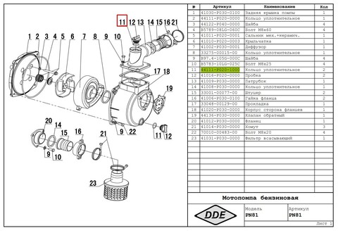 Кольцо уплотнительное DDE PN81 пробки сливной/заливной (44111-P020-1000)