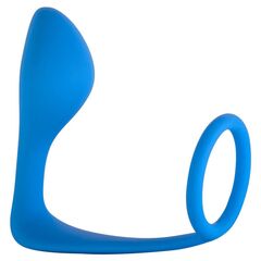 Синее эрекционное кольцо с анальной пробкой Button Anal Plug - 