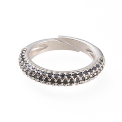 Кольцо с чёрными фианитами, родий Д009