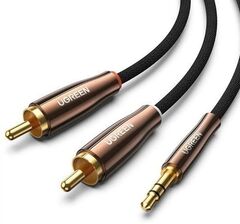 Кабель UGREEN AV170 (80847) 3.5mm Male to 2*RCA Copper Case плетен Aux Cable, 2м, черный/темно-медный