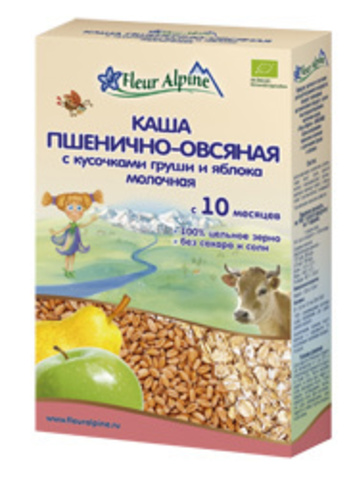 Каша Fleur Alpine Organic молочная пшенично-овсяная с грушей и яблоком (10+ мес.)