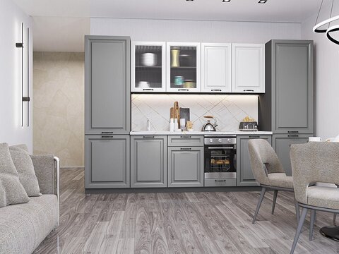 Прямая модульная кухня Ницца Royal-01 Blanco/Magnum - Graphite 2140*3150*600