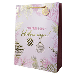 Пакет подарочный L вертикальный, С Новым Годом, Розовый стиль, 30*40*11 см (Д*В*Ш), 1 шт.