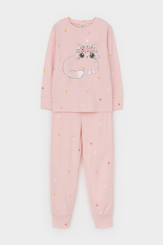 пижама  для девочки  К 1621/бежево-розовый,полянка